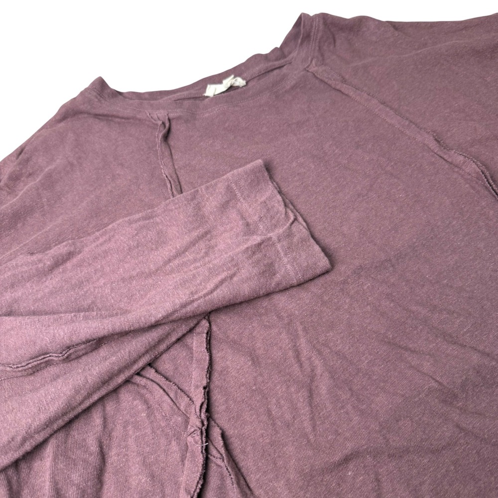 Easel Womens Linen Blend Long Sleeve Medium Plum Raw Seam Boho Lagenlook Earthy